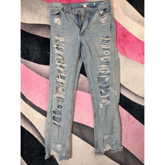 refuge Denim - Refuge Denim Women 9 Light Wash Distressed Mom Classic High Rise Jeans Shredded
